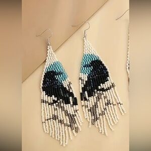 Beaded boho crow dangle earrings